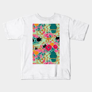 Black Cats and Flowers in a vase Kids T-Shirt